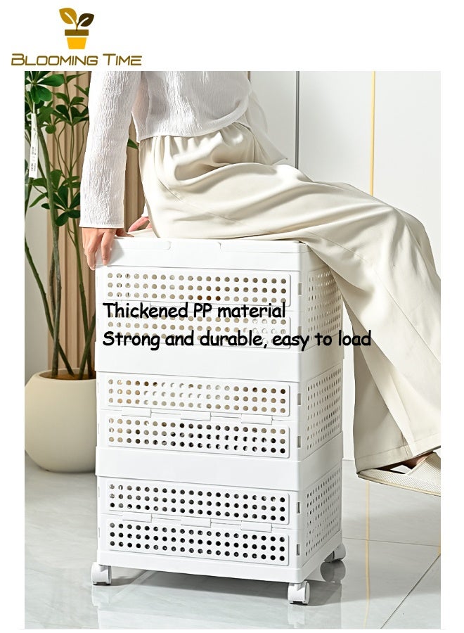 بلومنغ تايم سلة تخزين قابلة للطي مع عجلات قابلة للإزالة صندوق تخزين منزلي المحمولة أشتات سلة التخزين سلة التخزين (أبيض) - Image 5