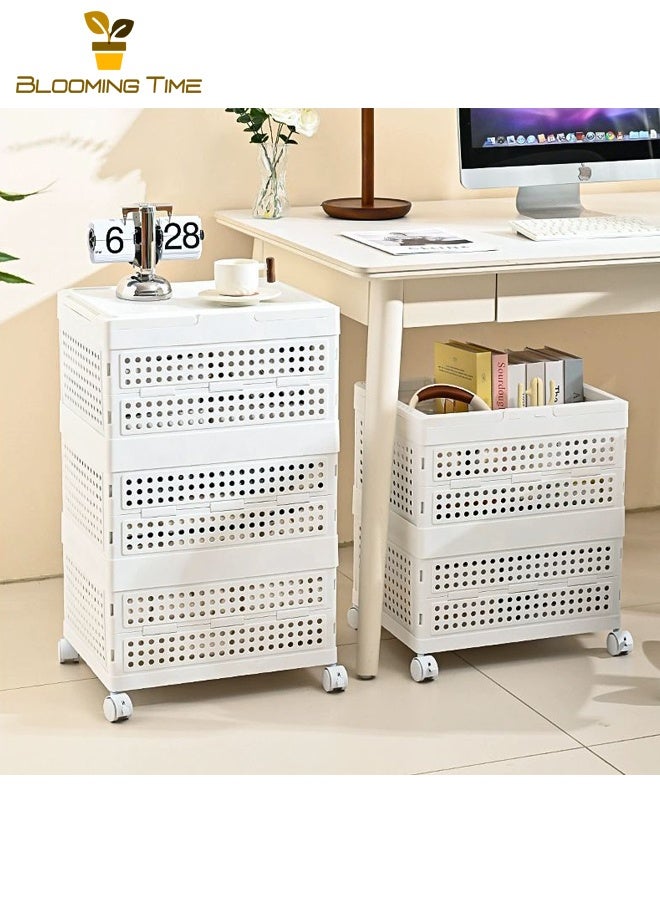 بلومنغ تايم سلة تخزين قابلة للطي مع عجلات قابلة للإزالة صندوق تخزين منزلي المحمولة أشتات سلة التخزين سلة التخزين (أبيض) - Image 1