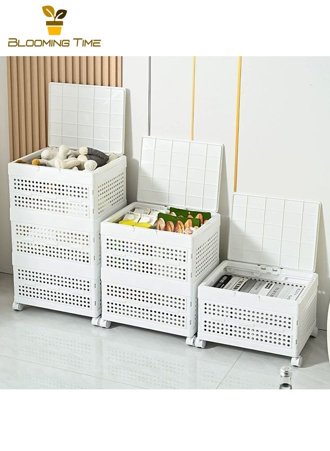 بلومنغ تايم سلة تخزين قابلة للطي مع عجلات قابلة للإزالة صندوق تخزين منزلي المحمولة أشتات سلة التخزين سلة التخزين (أبيض) - Image 4