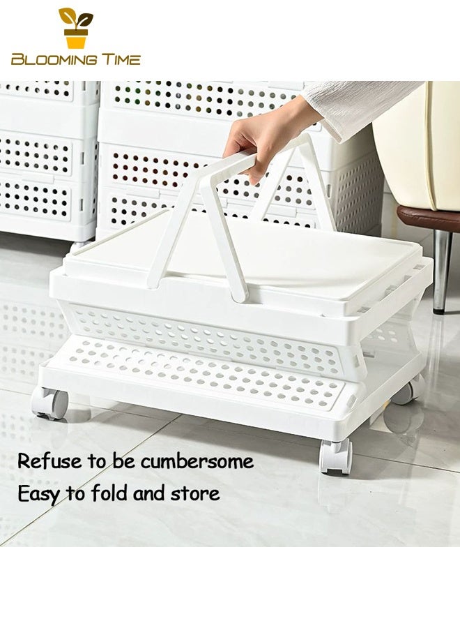 بلومنغ تايم سلة تخزين قابلة للطي مع عجلات قابلة للإزالة صندوق تخزين منزلي المحمولة أشتات سلة التخزين سلة التخزين (أبيض) - Image 2