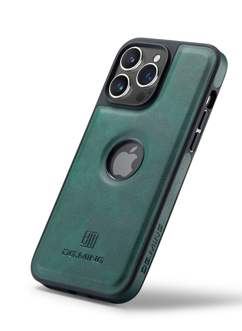 DGMING Case Cover Premium Leather Back with Logo CutOut Shockproof Compatible with Iphone 13 Pro  (Green)  - Image 1