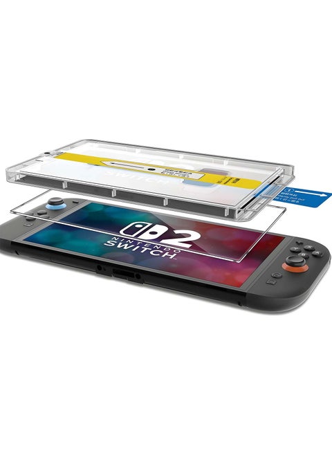 Set 2 Folio screen protectors for Nintendo Switch 2, automatic installation in 15 seconds, Easy Install Kit, Tempered Glass 9H, HD, 2.5 D, anti-fingerprint