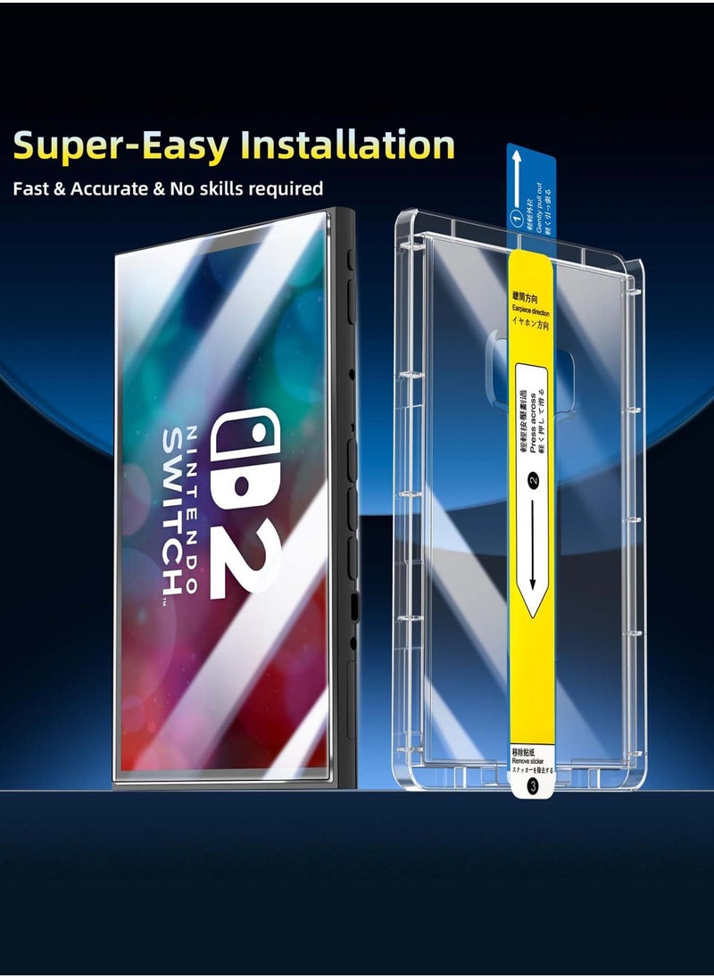 Set 2 Folio screen protectors for Nintendo Switch 2, automatic installation in 15 seconds, Easy Install Kit, Tempered Glass 9H, HD, 2.5 D, anti-fingerprint