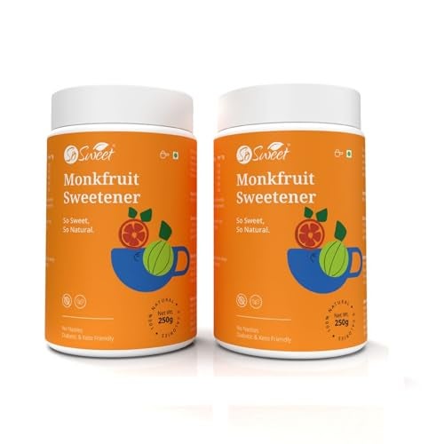 So Sweet Monk Fruit Sweetener - 100% Natural, Zero Calorie, 500gm, Diabetic & Keto-Friendly, Pack of 2 (250g Each), Ideal for Healthy Baking and Cooking, Perfect Sugar Alternative - Image 1