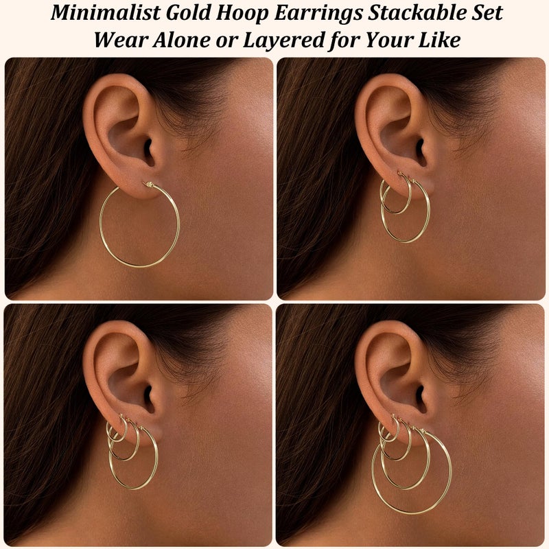 Gokeey Gold Hoop Earrings Set for Women,14k Gold Plated Earrings Stack Hoops Hypoallergenic Thin Big Hoop Earrings for Women 14mm/20mm/30mm/40mm - Image 5