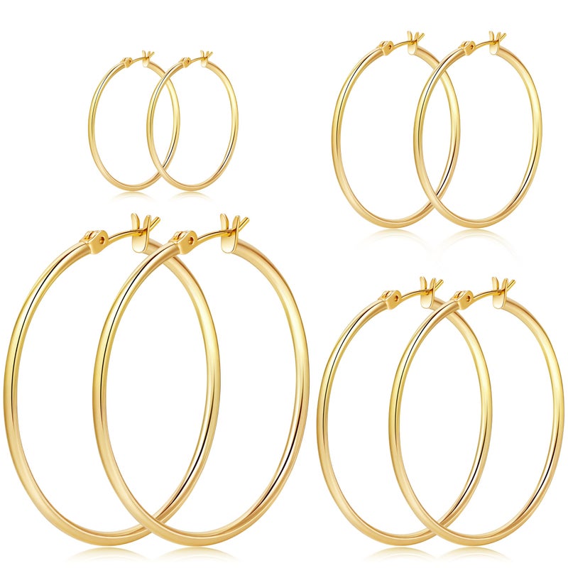 Gokeey Gold Hoop Earrings Set for Women,14k Gold Plated Earrings Stack Hoops Hypoallergenic Thin Big Hoop Earrings for Women 14mm/20mm/30mm/40mm - Image 1