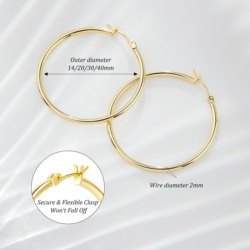 Gokeey Gold Hoop Earrings Set for Women,14k Gold Plated Earrings Stack Hoops Hypoallergenic Thin Big Hoop Earrings for Women 14mm/20mm/30mm/40mm - Image 3