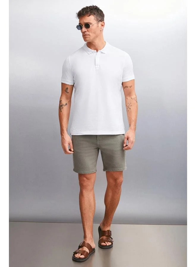 GRIMELANGE MARTEN Men's 100% Cotton Short Sleeve Regular Fit White Polo Collar T-shirt.