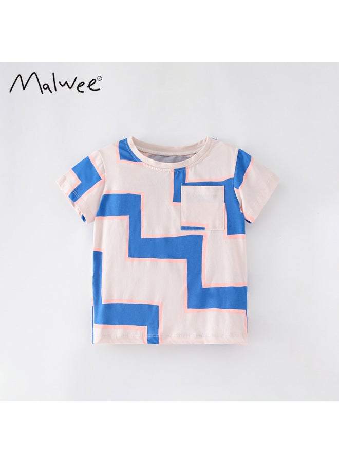 Malwee Summer European And American Small And Medium Boys' Cotton Short-sleeve Round Neck Casual Children's T-shirt