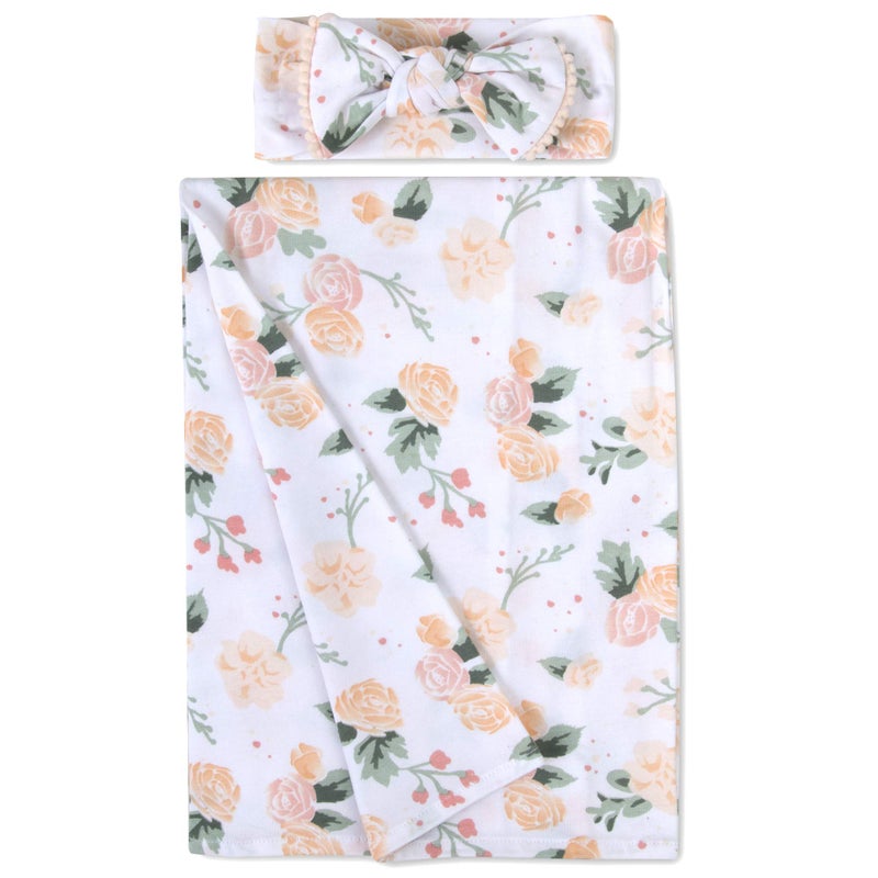 Baby Essentials Baby Cotton Swaddle Blanket Wrap with Headband or Hat Set for Baby Girls, Boys Newborns and Infants 0-6 Months (Dusty Rose) - Image 2