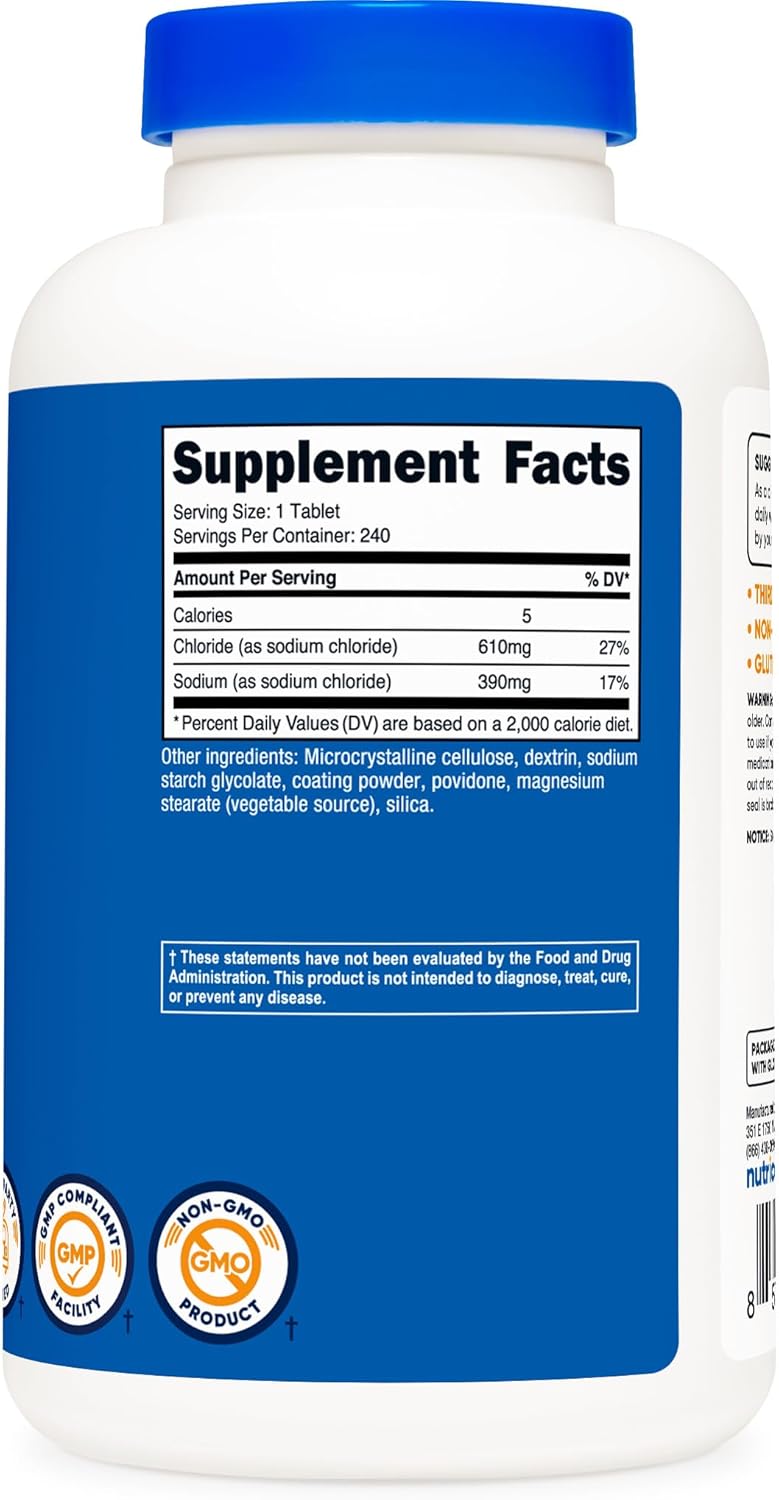 Nutricost أقراص نوتريكوست كلوريد الصوديوم 1000 ملغ 240 قرص أقراص ملح خالية من الكائنات المعدلة وراثيًا وخالية من الغلوتين - Image 4