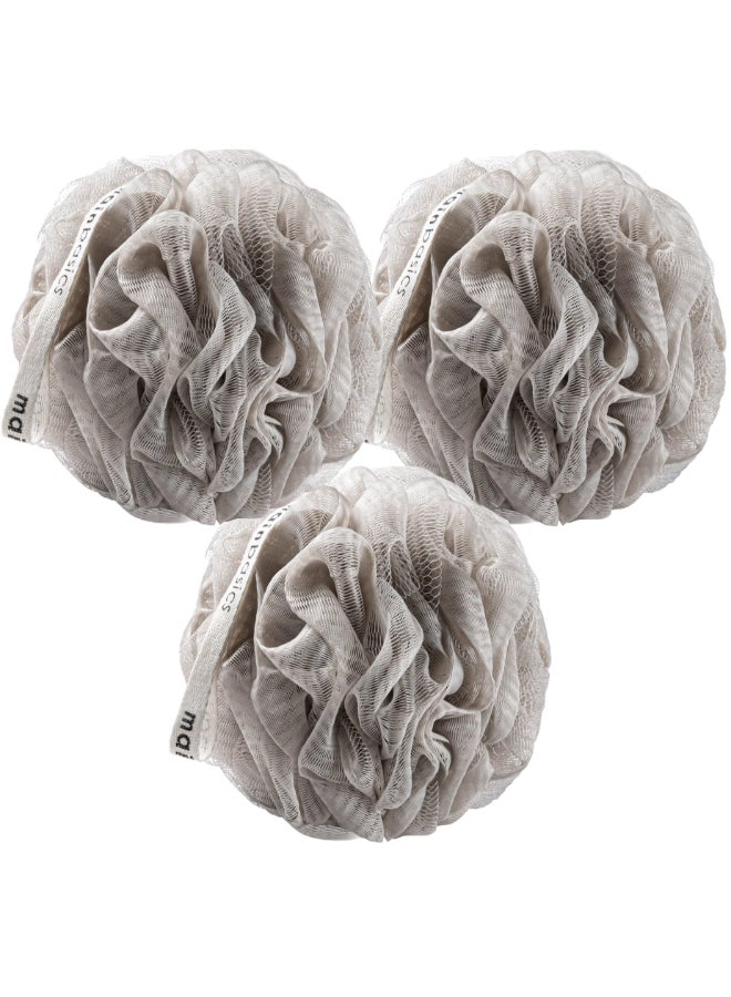 MainBasics Bath Shower Loofah Sponge Pouf Body Scrubber Exfoliator Body Wash Sponge Set of 3 Totally Taupe - Image 2