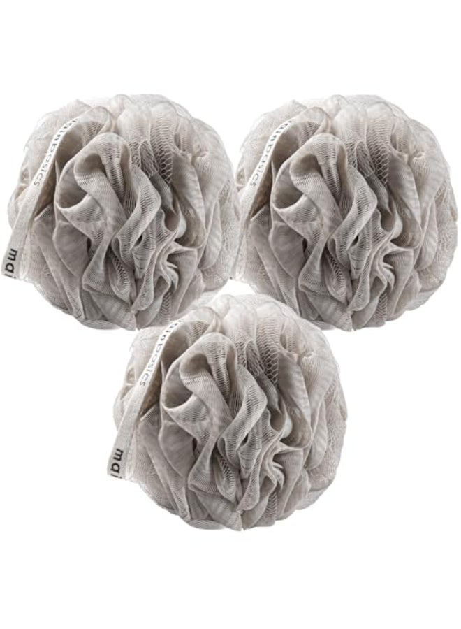 MainBasics Bath Shower Loofah Sponge Pouf Body Scrubber Exfoliator Body Wash Sponge Set of 3 Totally Taupe - Image 1