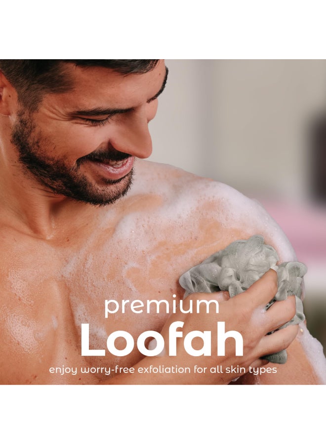 MainBasics Bath Shower Loofah Sponge Pouf Body Scrubber Exfoliator Body Wash Sponge Set of 3 Totally Taupe - Image 4