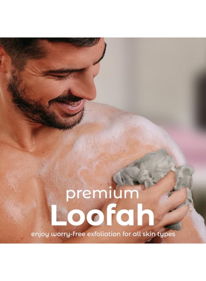 MainBasics Bath Shower Loofah Sponge Pouf Body Scrubber Exfoliator Body Wash Sponge Set of 3 Totally Taupe - Image 3