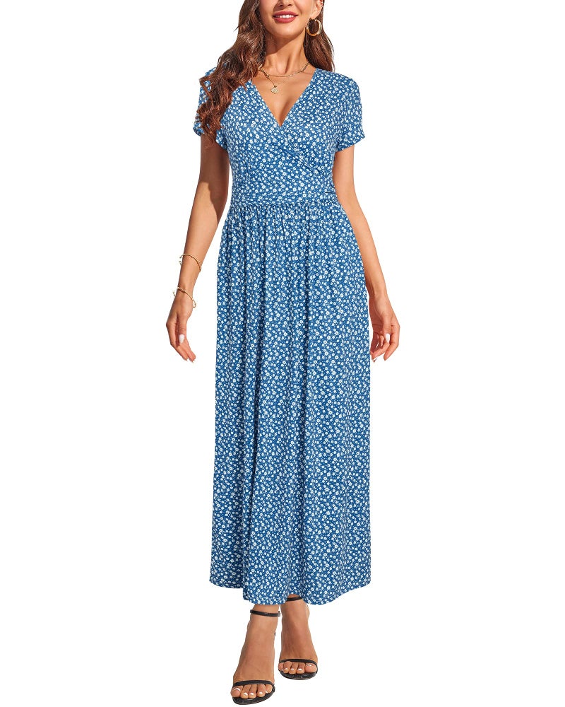 OUGES Women's V-Neck Pattern Pocket Maxi Long Matenity Dress for Baby Shower(Floral-51,L) - Image 4