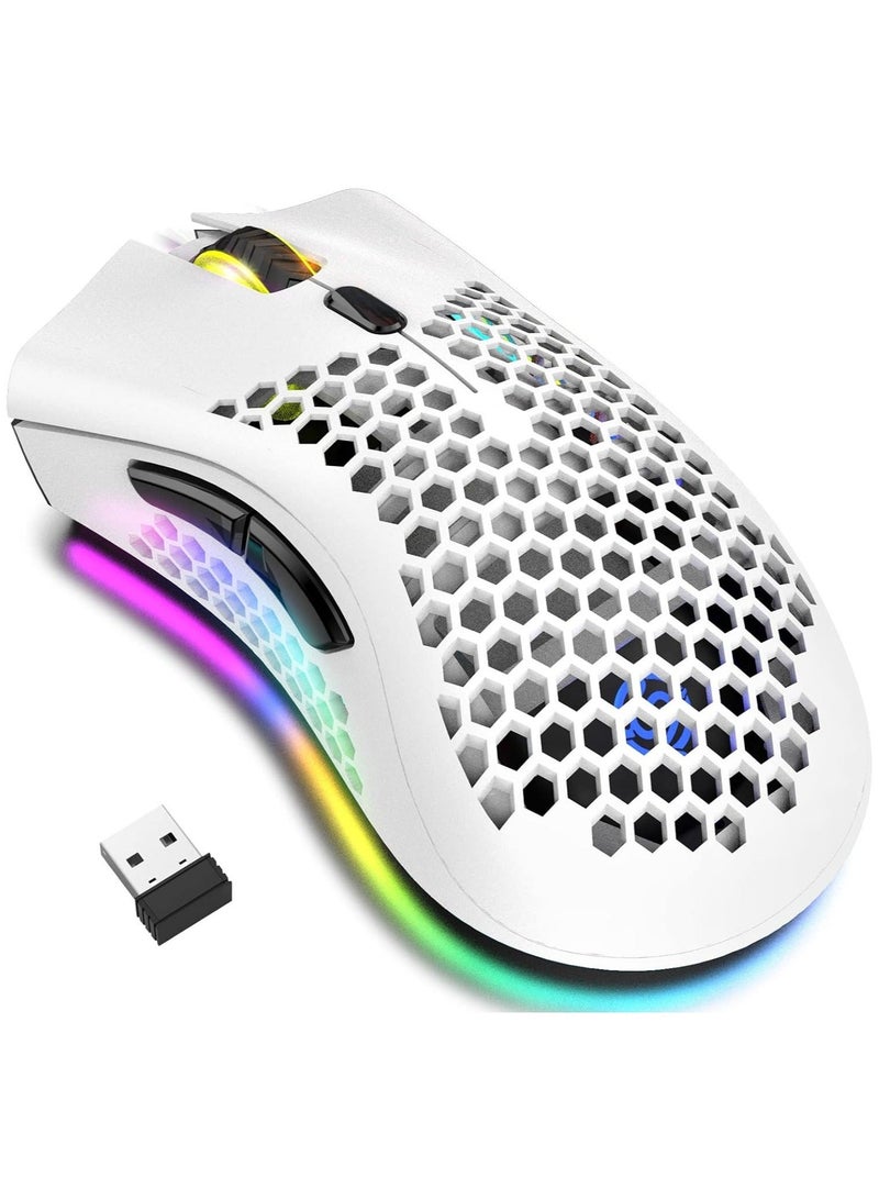 BM600 Wireless Lightweight Gaming Mouse,2.4G Wireless Rechargeable Computer Mouse with Honeycomb Shell, USB Receiver, Adjustable DPI, Ergonomic RGB Gamer Mice for PC Mac Gamer - Image 1