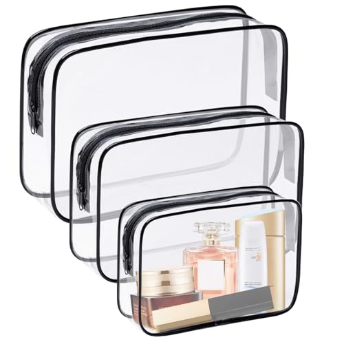 Eilyliafe 3 Pack Clear Cosmetic Bag Waterproof Toiletry Bag with Zipper Transparent Travel Makeup Bags TSA Approved Clear Organizer Bags PVC Cosmetic Pouch Case for Vacation Airport Airline Compliant - Image 1