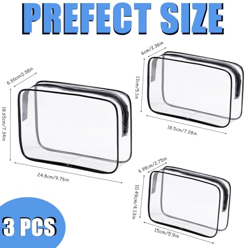 Eilyliafe 3 Pack Clear Cosmetic Bag Waterproof Toiletry Bag with Zipper Transparent Travel Makeup Bags TSA Approved Clear Organizer Bags PVC Cosmetic Pouch Case for Vacation Airport Airline Compliant - Image 3