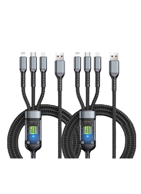 Multi Charging Cable, Transparent Luminous Multi Charger Cable, Universal 3 in 1 Multiple USB Cable Fast Charging Cord, with Type-C, Micro USB and IP Port for Cell Phones and More (2 Pack)