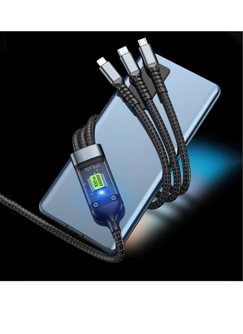 Excefore - Multi Charging Cable, Transparent Luminous Multi Charger Cable, Universal 3 in 1 Multiple USB Cable Fast Charging Cord, with Type-C, Micro USB and IP Port for Cell Phones and More (2 Pack) - Image 1