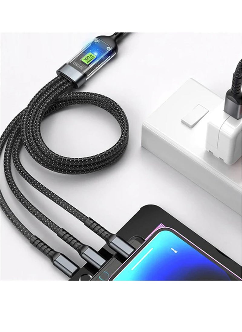 Excefore - Multi Charging Cable, Transparent Luminous Multi Charger Cable, Universal 3 in 1 Multiple USB Cable Fast Charging Cord, with Type-C, Micro USB and IP Port for Cell Phones and More (2 Pack) - Image 1
