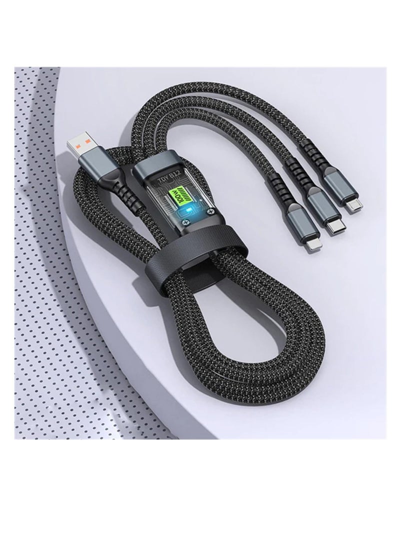 Excefore - Multi Charging Cable, Transparent Luminous Multi Charger Cable, Universal 3 in 1 Multiple USB Cable Fast Charging Cord, with Type-C, Micro USB and IP Port for Cell Phones and More (2 Pack) - Image 1