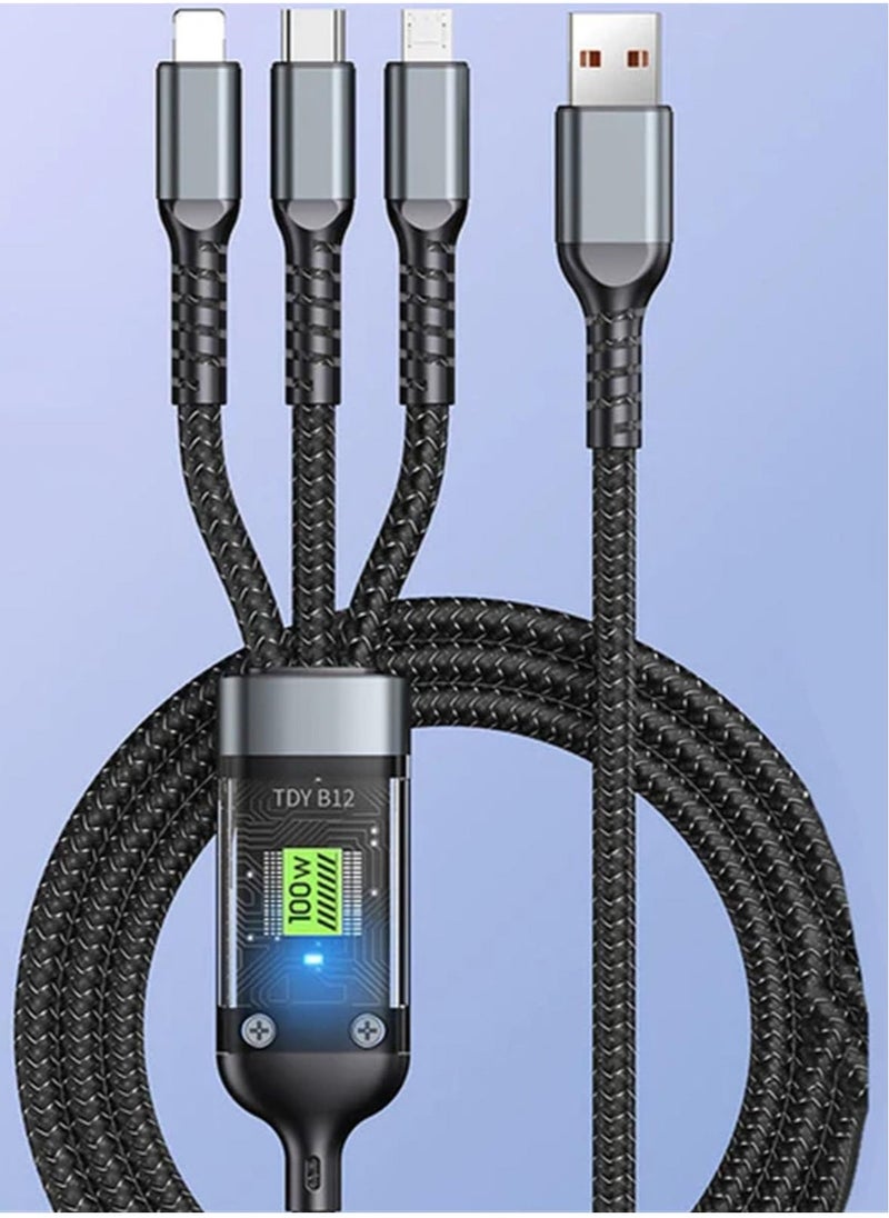 Excefore - Multi Charging Cable, Transparent Luminous Multi Charger Cable, Universal 3 in 1 Multiple USB Cable Fast Charging Cord, with Type-C, Micro USB and IP Port for Cell Phones and More (2 Pack) - Image 1