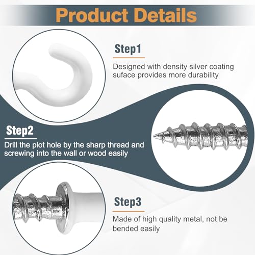 Jamiikury 50 White Cup Hooks, 1/2 Inch Metal Screw-in Mini Hooks for Decorative Craft Hanging - Image 2