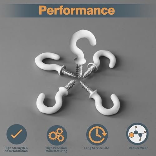 Jamiikury 50 White Cup Hooks, 1/2 Inch Metal Screw-in Mini Hooks for Decorative Craft Hanging - Image 3