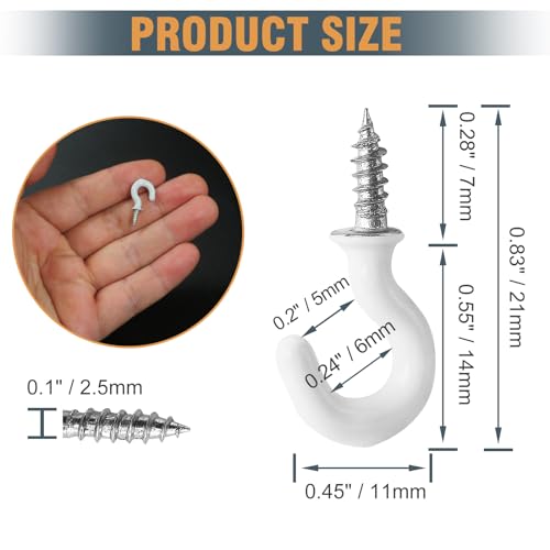 Jamiikury 50 White Cup Hooks, 1/2 Inch Metal Screw-in Mini Hooks for Decorative Craft Hanging - Image 4