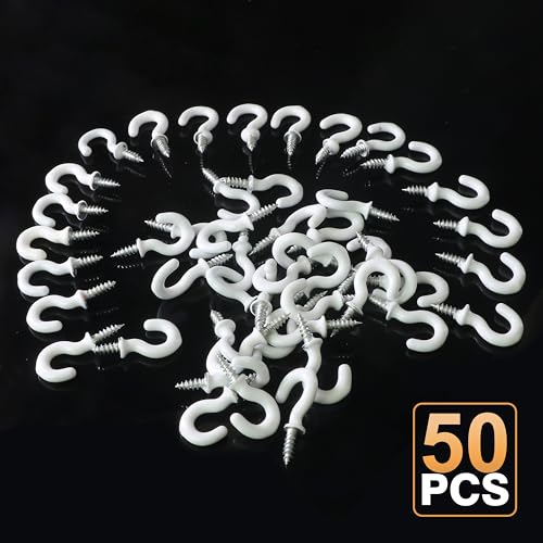 Jamiikury 50 White Cup Hooks, 1/2 Inch Metal Screw-in Mini Hooks for Decorative Craft Hanging - Image 5