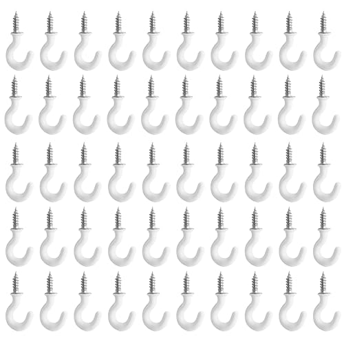 Jamiikury 50 White Cup Hooks, 1/2 Inch Metal Screw-in Mini Hooks for Decorative Craft Hanging - Image 1