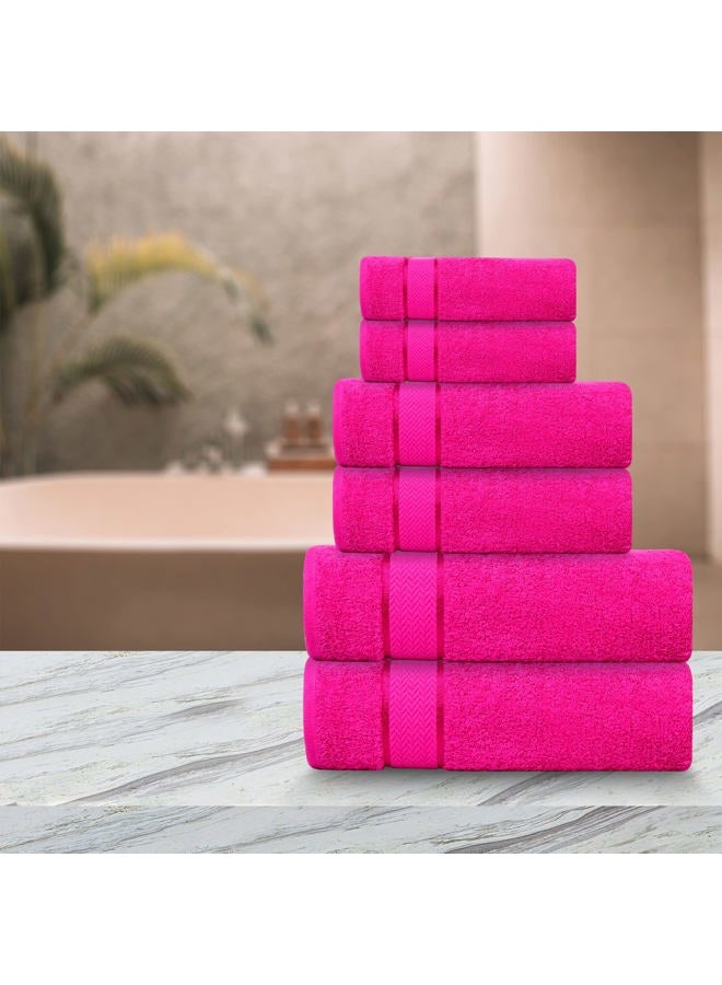 CRAFTBERRY Bath Towels Set -100% Cotton - 2 Bath, 2 Hand & 2 Washcloths - Large, Thick, Fluffy, Absorbent, Quick Dry, Soft & Plush - 6 Piece Luxury Bathroom Towels - Hot Pink/Dark Pink/Fuchsia - Image 3