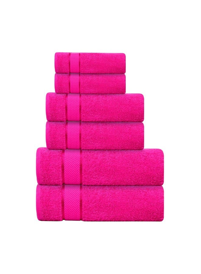 CRAFTBERRY Bath Towels Set -100% Cotton - 2 Bath, 2 Hand & 2 Washcloths - Large, Thick, Fluffy, Absorbent, Quick Dry, Soft & Plush - 6 Piece Luxury Bathroom Towels - Hot Pink/Dark Pink/Fuchsia - Image 1