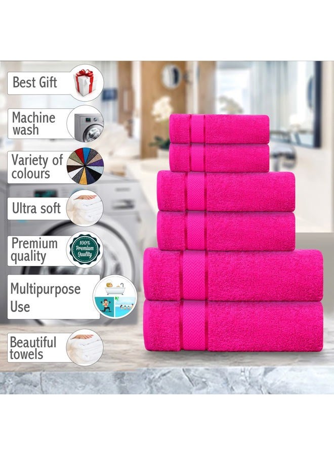 CRAFTBERRY Bath Towels Set -100% Cotton - 2 Bath, 2 Hand & 2 Washcloths - Large, Thick, Fluffy, Absorbent, Quick Dry, Soft & Plush - 6 Piece Luxury Bathroom Towels - Hot Pink/Dark Pink/Fuchsia - Image 5