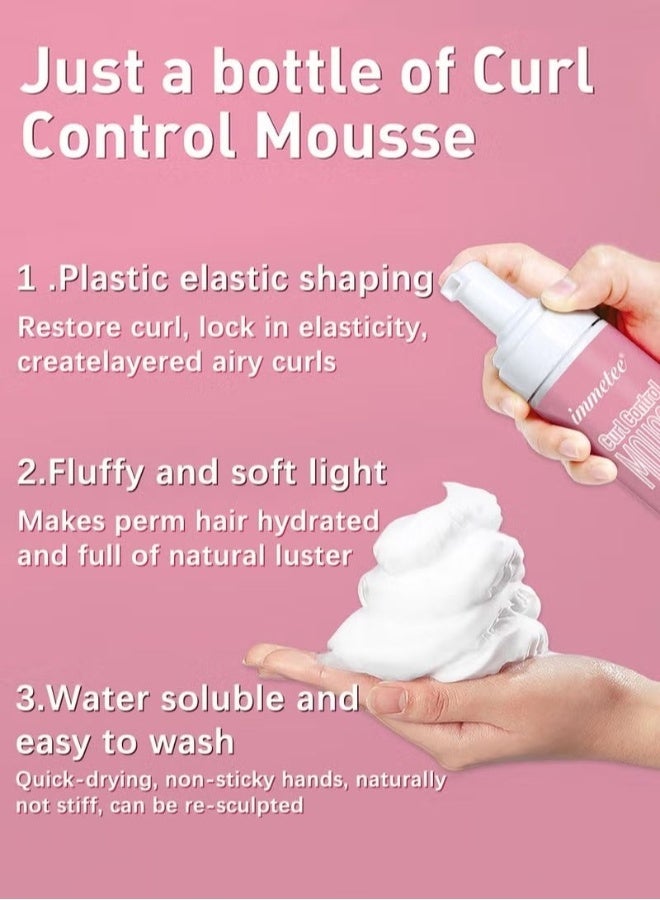 Immetee Curl Hair Control Mousse Non Sticky Moisturizing Nourishing Repairing Curl Hair Foam Mousse for Hair Styling Volumizing and Against Frizz Professional Design for Curl Hair 200ml - Image 3