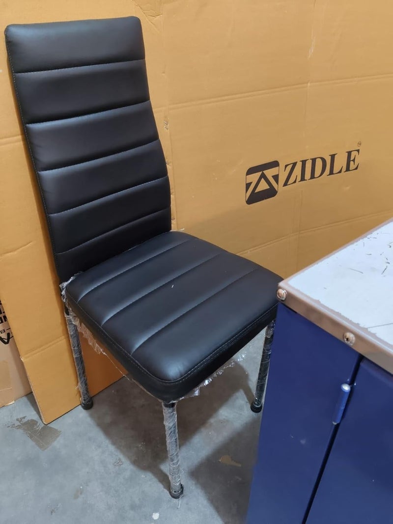 Zidle طقم كرسي طعام زيدل بلوم مكون من 1 لغرفة المعيشة أو غرفة النوم أو المطعم مع ظهر ومقعد من الجلد الصناعي وأرجل معدنية مطلية بالبودرة باللون الأسود ضمان لمدة سنة قطعة جلد صناعي سوداء - Image 5