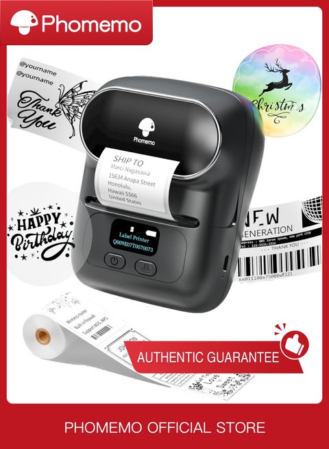 M110 BK Label Maker Portable Bluetooth Thermal Label Maker Printer Inkless Printing for Labels, Stickers, Images, QR Codes, Compatible with Android & iOS System, with 1pack 40×30mm Label