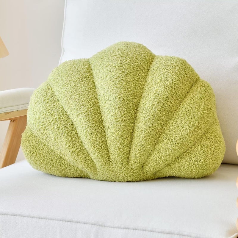 Lfsaaj Green Seashell Throw Pillows, Shell Shaped Throw Pillows, 13 Inch Soft Home Decorative Pillow Plush Cushion for Bed Couch Living Sofa Room Decor Accent Throw Pillow - Image 1