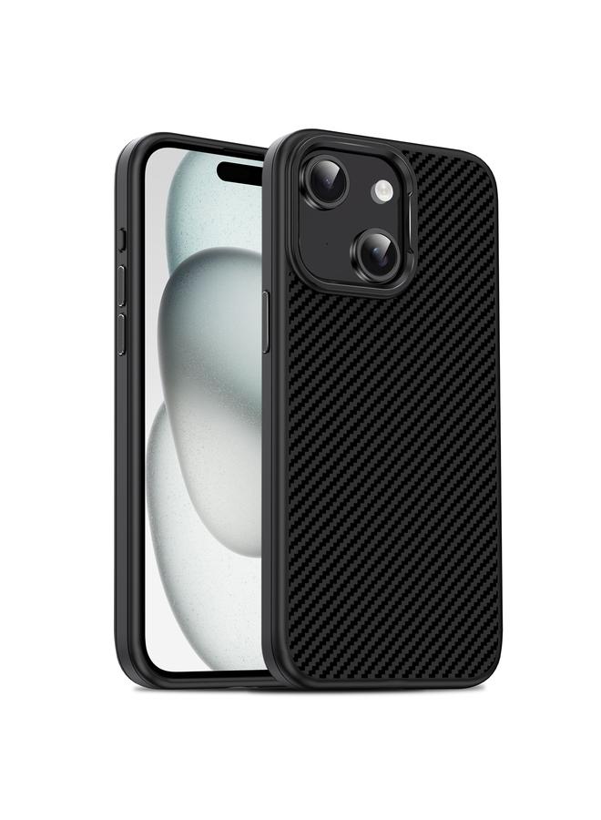 اس-توب جراب لهاتف iPhone 15 مصنوع من ألياف الكربون المزخرفة برذاذ الزيت من البولي كربونات + جراب هاتف TPU - Image 1