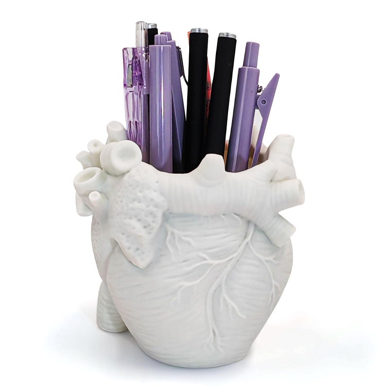 DAECHAO Heart-shaped Pen Holder for Desk Accessories Halloween Decor and Office Decor, Pencil Holder for Desk Organizers, Compact Desk Accessories Gift, Pencil Cup for School, Office, Home (White) - Image 1