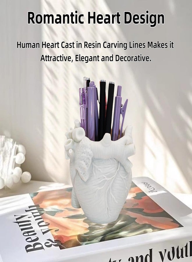 DAECHAO Heart-shaped Pen Holder for Desk Accessories Halloween Decor and Office Decor, Pencil Holder for Desk Organizers, Compact Desk Accessories Gift, Pencil Cup for School, Office, Home (White) - Image 5