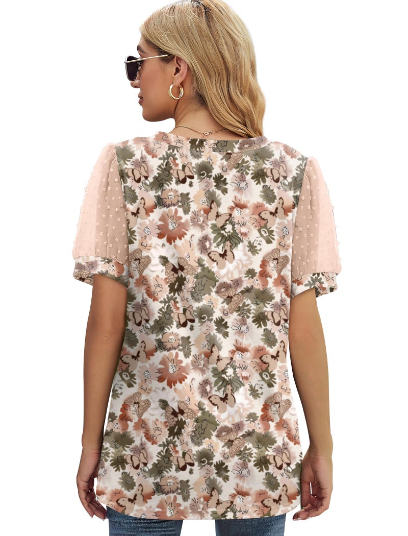 Aokosor Short Sleeve Blouses for Women Dressy Casual Work Shirts Butterfly Print Boho Tops Hippie Clothes L - Image 4