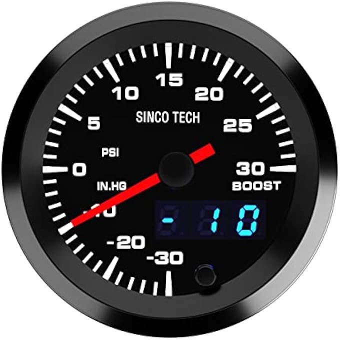 SINCO TECH Boost Turbo Gauge With Sensor 52Mm Car Meter Psi Gauge Digital Display Pointer 7 Colors Led Boost Gauge Kit 12V Universal Boost Gauge - Image 2