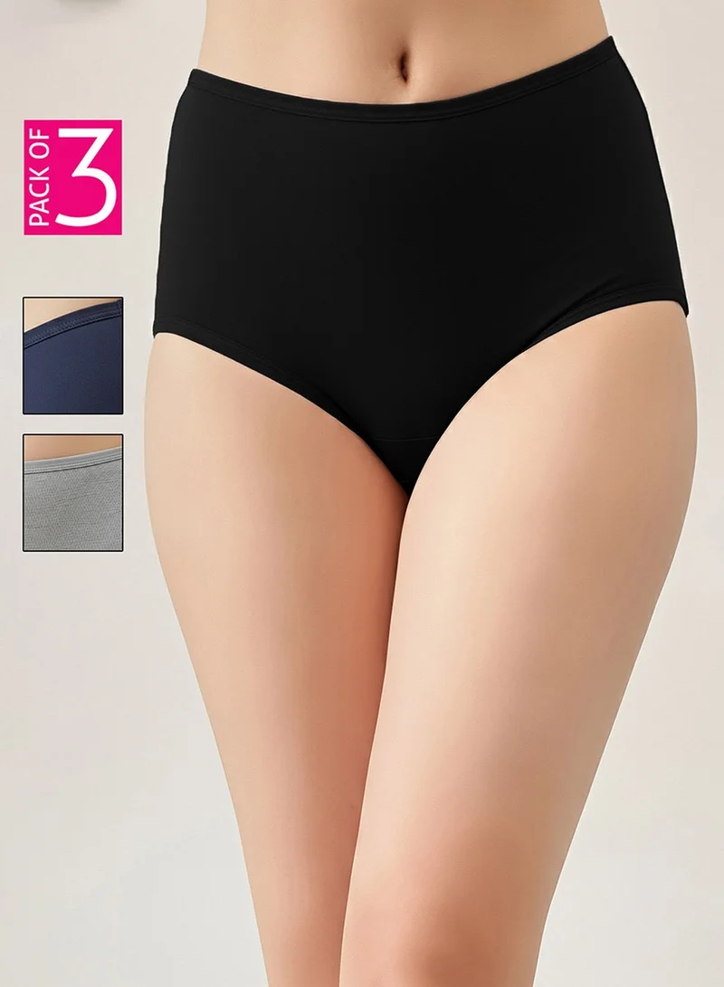 Clovia Pack of 3 Mid Waist Hipster Panties with Inner Elastic - Cotton