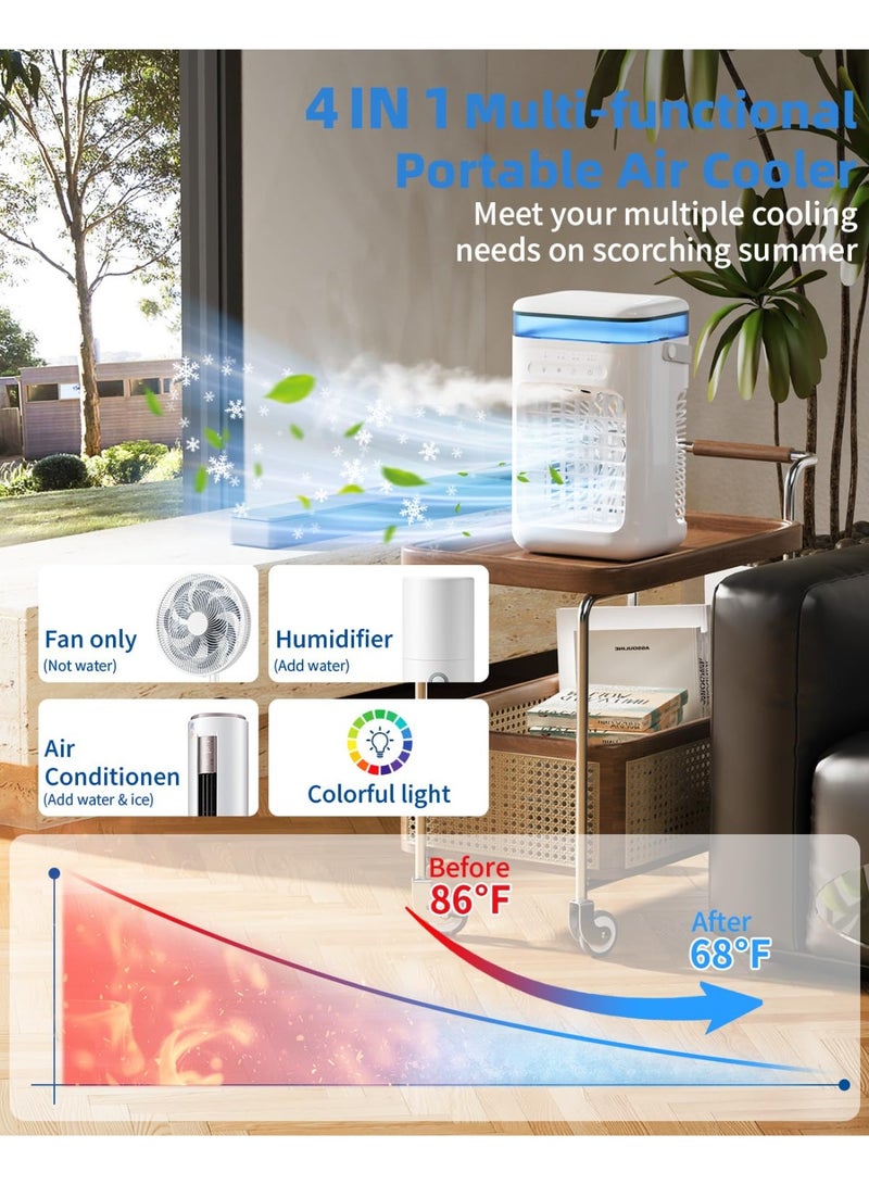 NIUB Portable air conditioners, 4-in-1 Office Desk AC with 2 Mist,3 Speeds,7 Colorful Light for Bedroom Office(Beige) - Image 3