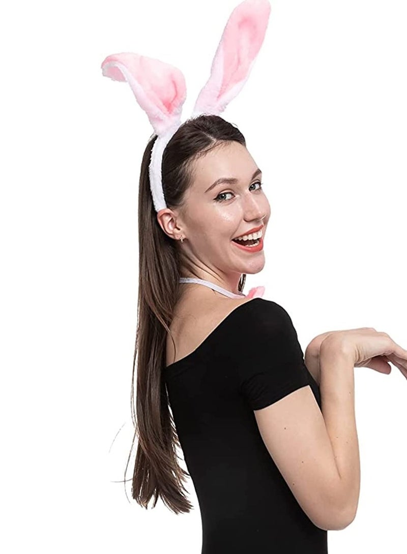 Plush Bunny Ears Headband Set - 3 Pcs Rabbit Ears, Bow Tie & Tail for Fun  Parties, Perfect for Adults & Kids Dress Up Accessories - Image 5