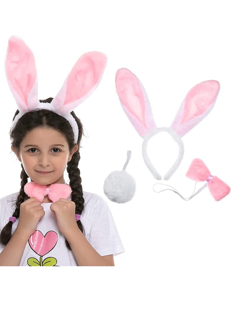 Plush Bunny Ears Headband Set - 3 Pcs Rabbit Ears, Bow Tie & Tail for Fun  Parties, Perfect for Adults & Kids Dress Up Accessories - Image 1