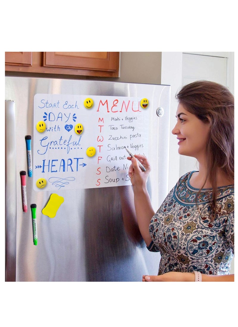 ROBUST - Robust Dry Erase Magnetic Whiteboard For Fridge Magnet 17XI2 Inch With 4 Marker Pens, Magnetic Eraser and 6 Emojis, Stain Resistant Refrigerator Daily Weekly Planner, Kitchen, ome & Office, Organizer - Image 1